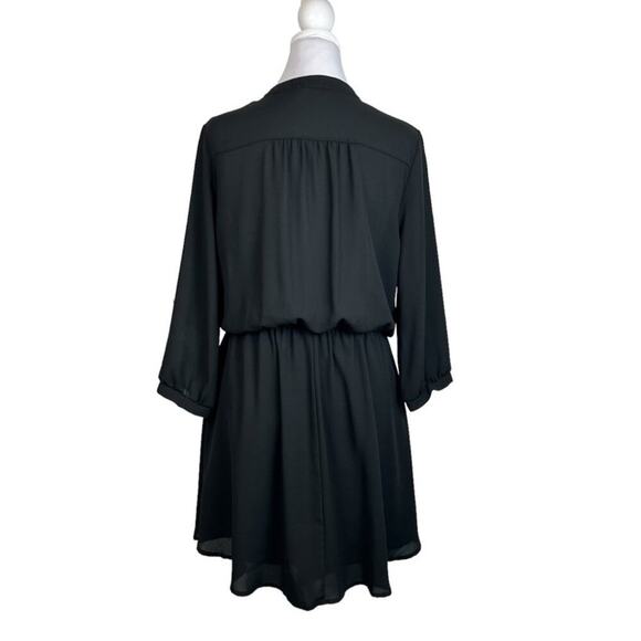 Lush Emma Surplice Skater Dress Womens Size M Black Chiffon Lined Skirt Chic - Picture 4 of 11